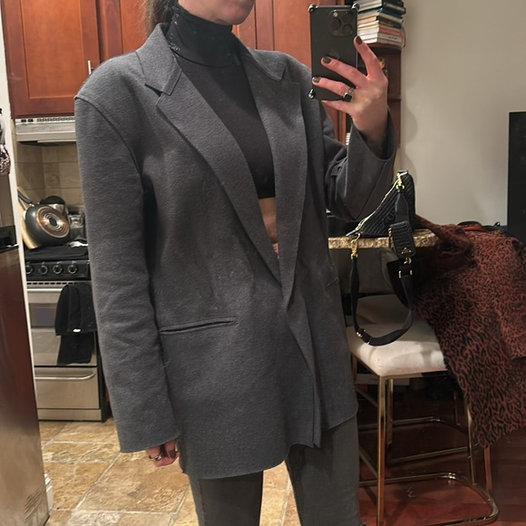 Oversized double breasted jacket size small norma Kamali terry blazer gray - Picture 8 of 11
